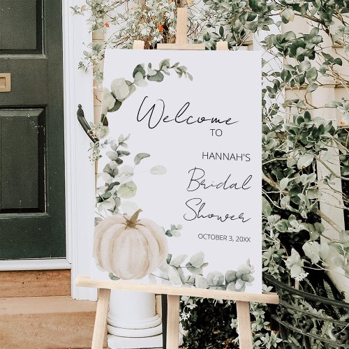 Fall Greenery White Pumpkin Bridal Shower Welcome  Foam Board