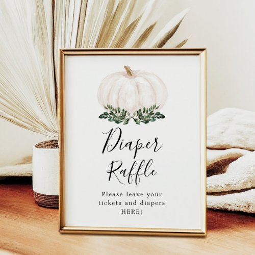 Fall Greenery White Pumpkin Diaper Raffle Sign 