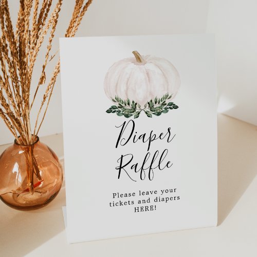 Fall Greenery White Pumpkin Diaper Raffle Sign 