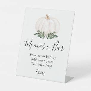 Fall Greenery White Pumpkin Momosa Bar Pedestal Sign