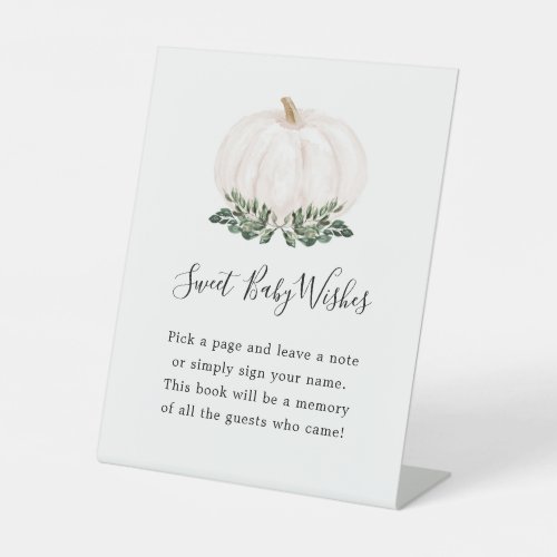 Fall Greenery White Pumpkin Sweet Baby Wishes Pedestal Sign