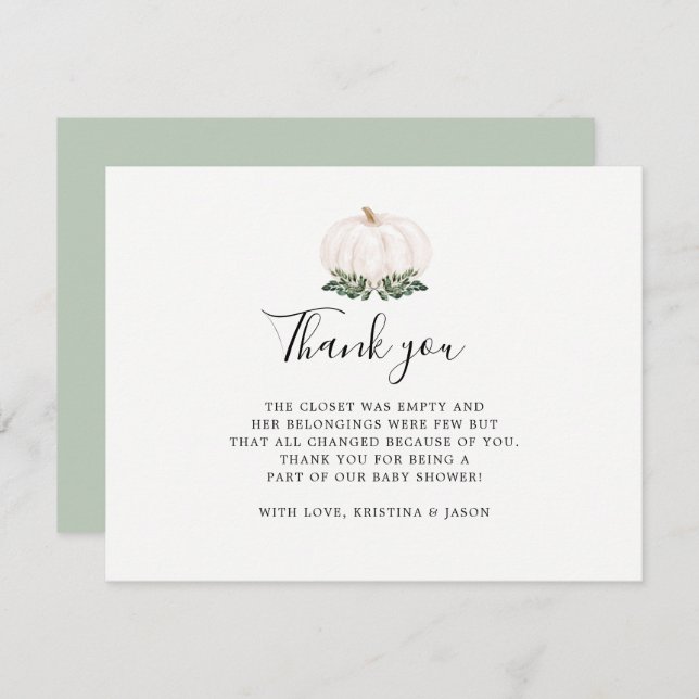 Fall Greenery White Pumpkin Thank You Note Cards (Front/Back)