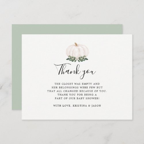 Fall Greenery White Pumpkin Thank You Note Cards