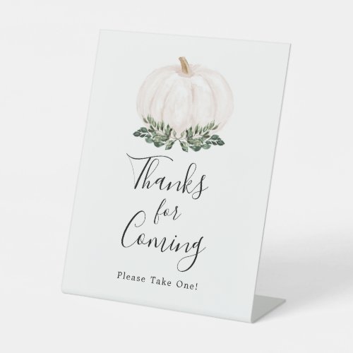 Fall Greenery White Pumpkin Thanks for Coming Pedestal Sign