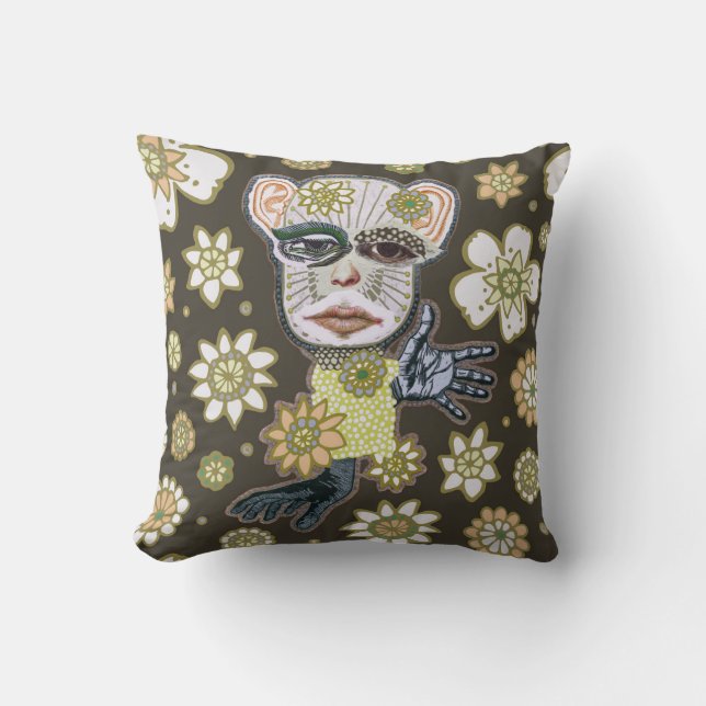Fall Greens Drollery Pattern by Natalie Schorr Throw Pillow (Front)