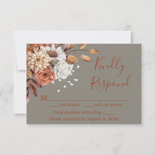 Fall Grey Floral Birthday Response Card