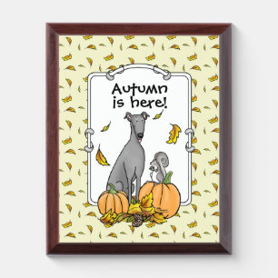 Fall Greyhound (gray) Dog Pumpkins Leaves Funny Award Plaque