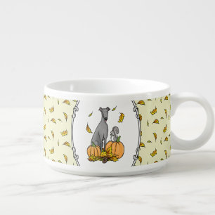 Fall Greyhound (gray) Dog Pumpkins Leaves Funny Bowl