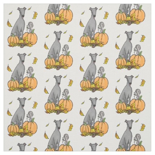 Fall Greyhound (gray) Dog Pumpkins Leaves Funny Fabric
