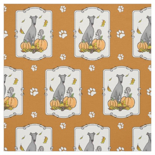 Fall Greyhound (gray) Dog Pumpkins Leaves Funny Fabric