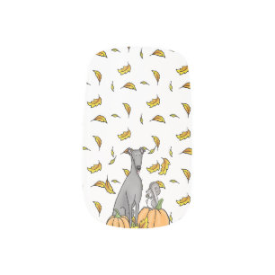 Fall Greyhound (gray) Dog Pumpkins Leaves Funny Minx Nail Art