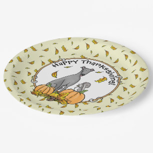 Fall Greyhound (gray) Dog Pumpkins Leaves Funny Paper Plates