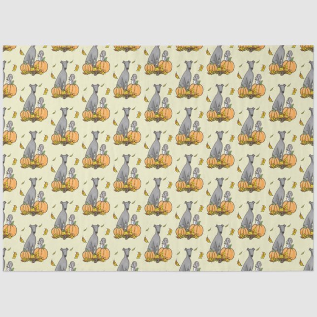 Fall Greyhound (gray) Dog Pumpkins Leaves Funny Tissue Paper (Front)