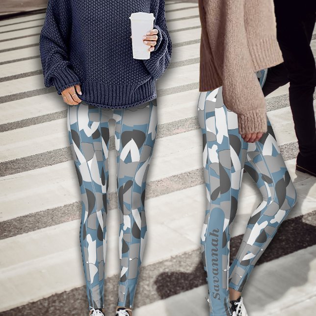 Fall Greys Abstract Botanicals Personalize Name  Leggings (Creator Uploaded)