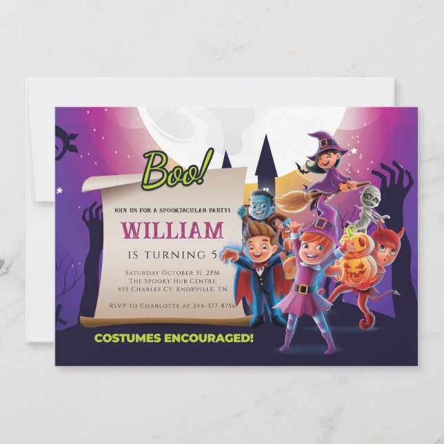 Fall Halloween 5th Birthday Party Invitation (Front)