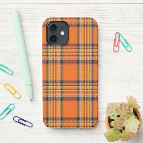 Fall Halloween Autumn Pumpkin Plaid Orange  Black iPhone 12 Case