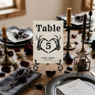 Fall Halloween Gothic Skull Heart Hand wedding Table Number