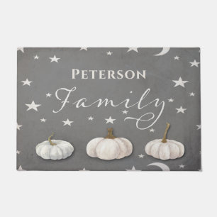 Fall Halloween Gray White Pumpkin Family Monogram Doormat