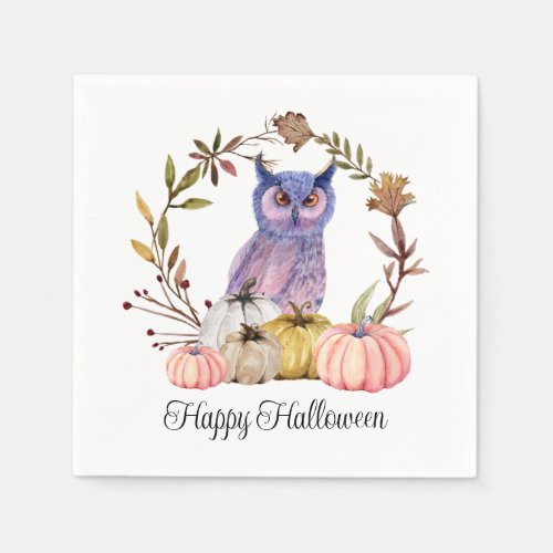 Fall Halloween Owl And Pumpkins Napkins