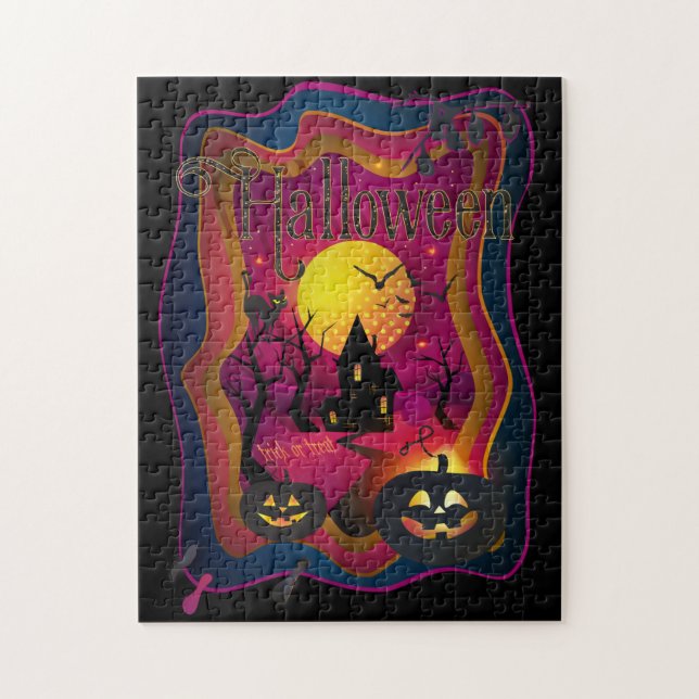 Fall Halloween Party " trick or treat" funny art Jigsaw Puzzle (Vertical)
