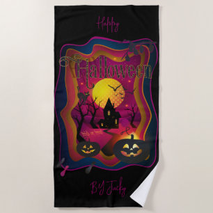 Fall Halloween Party " trick or treat" funny Beach Towel