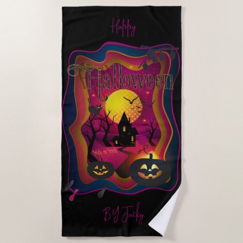 Fall Halloween Party  trick or treat funny Beach Towel