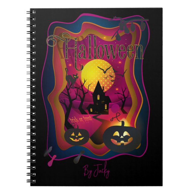 Fall Halloween Party " trick or treat" funny Notebook (Front)
