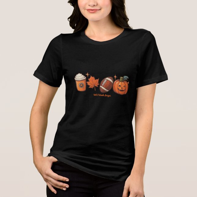 Fall Halloween Pumpkin Latte Football Tri-Blend Shirt (Front)