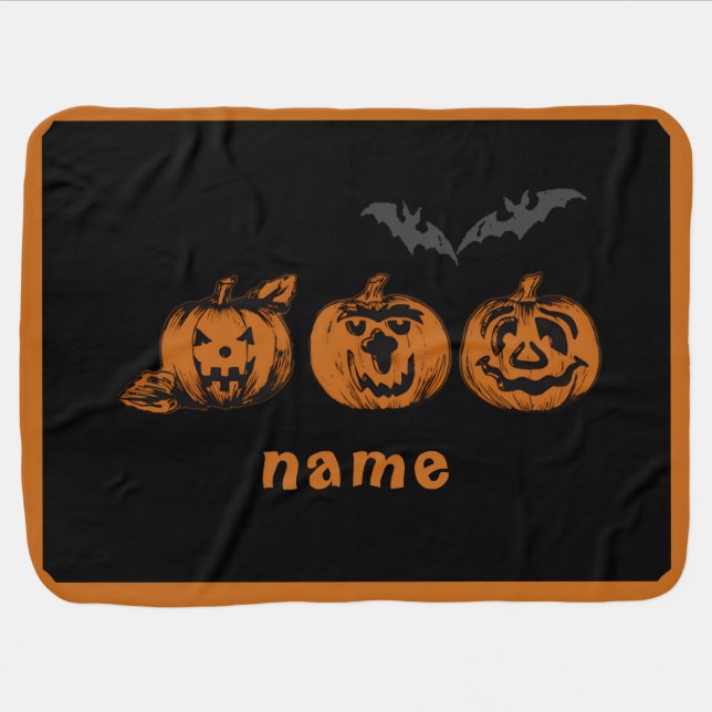 Fall/Halloween/pumpkin personalized Baby Blanket (Horizontal)