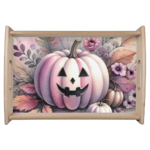 Fall Halloween pumpkins watercolor painting Serving Tray