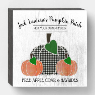 Fall Halloween Thanksgiving Pumpkin Patch Plaid W Wooden Box Sign