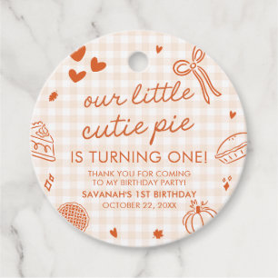 Fall Hand Drawn A Little Cutie Pie 1st Birthday Favor Tags