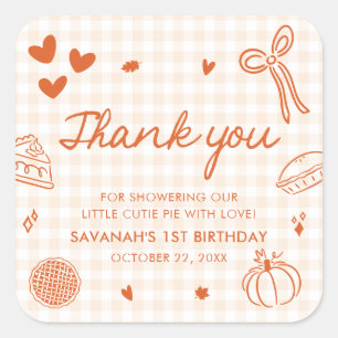Fall Hand Drawn A Little Cutie Pie 1st Birthday Square Sticker