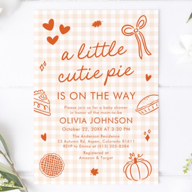 Fall Hand Drawn A Little Cutie Pie Baby Shower Invitation (Fall Hand Drawn A Little Cutie Pie Baby Shower Invitation)