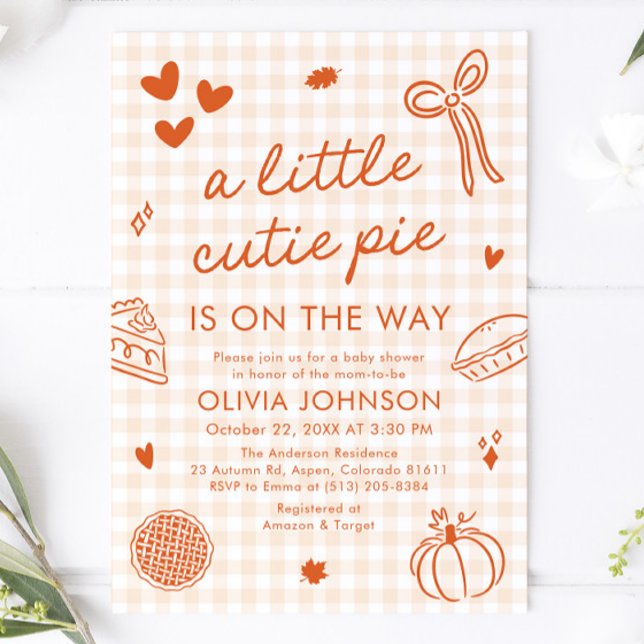 Fall Hand Drawn A Little Cutie Pie Baby Shower Invitation (Fall Hand Drawn A Little Cutie Pie Baby Shower Invitation)