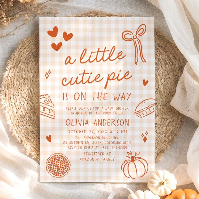 Fall Hand Drawn A Little Cutie Pie Baby Shower Invitation (Fall Cute Hand Drawn Little Cutie Pie Baby Shower Invitation)