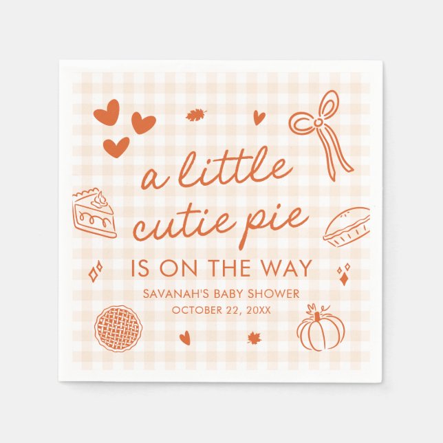 Fall Hand Drawn A Little Cutie Pie Baby Shower Napkins (Front)