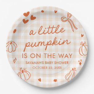 Fall Hand Drawn A Little Pumpkin Baby Shower Paper Plates