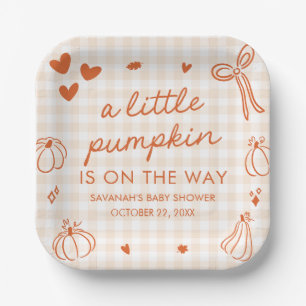 Fall Hand Drawn A Little Pumpkin Baby Shower Paper Plates