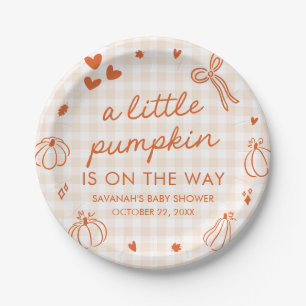 Fall Hand Drawn A Little Pumpkin Baby Shower Paper Plates