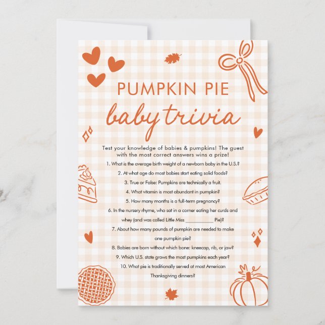 Fall Hand Drawn Baby Shower Baby Trivia Game Invitation (Front)