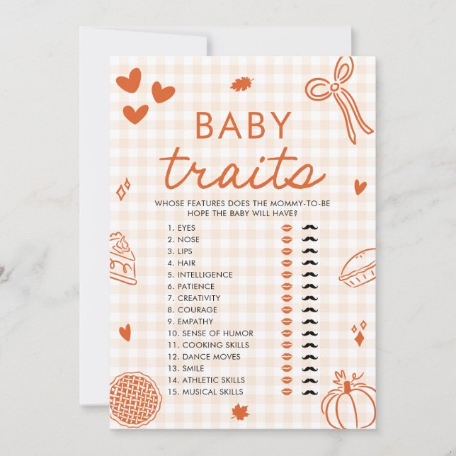 Fall Hand Drawn Baby Traits Baby Shower Game Invitation (Front)