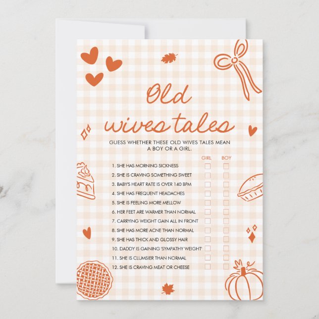 Fall Hand Drawn Old Wives Tales Baby Shower Game Invitation (Front)