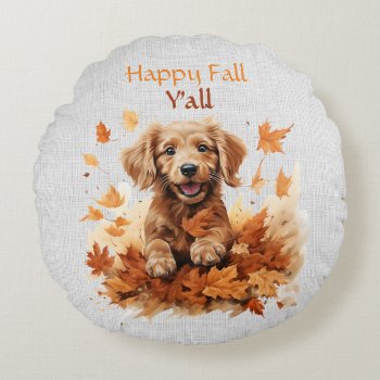 Fall - Happy Puppy Round Pillow by steelmoment at Zazzle