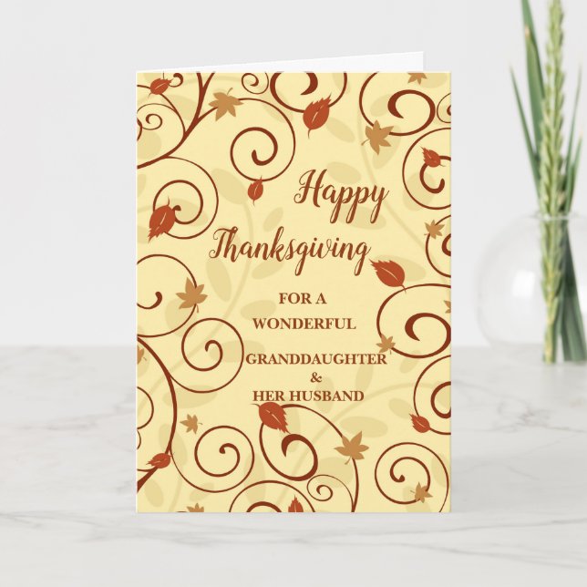 Fall Happy Thanksgiving Granddaughter & Husband Holiday Card (Front)