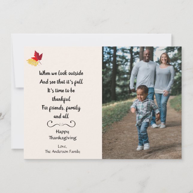 Fall Happy Thanksgiving Photo Quote Card (Front)