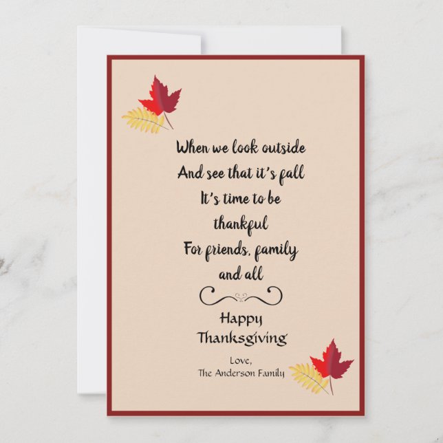 Fall Happy Thanksgiving Photo Quote Card (Front)