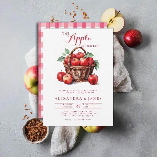 Fall Harvest Apple Basket Coed Couple Baby Shower Invitation (harvest baby shower invitation coed couple fall autumn apple of our eye gender neutral modern)
