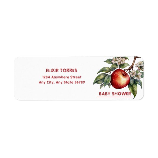 Fall Harvest Apple Branch Floral Baby Shower Label (Front)