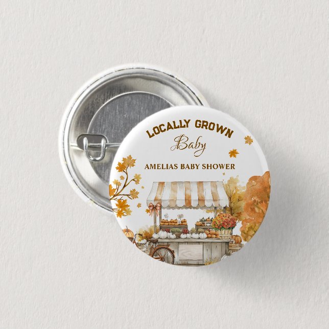 Fall Harvest Baby Shower Pinback Button (Front & Back)